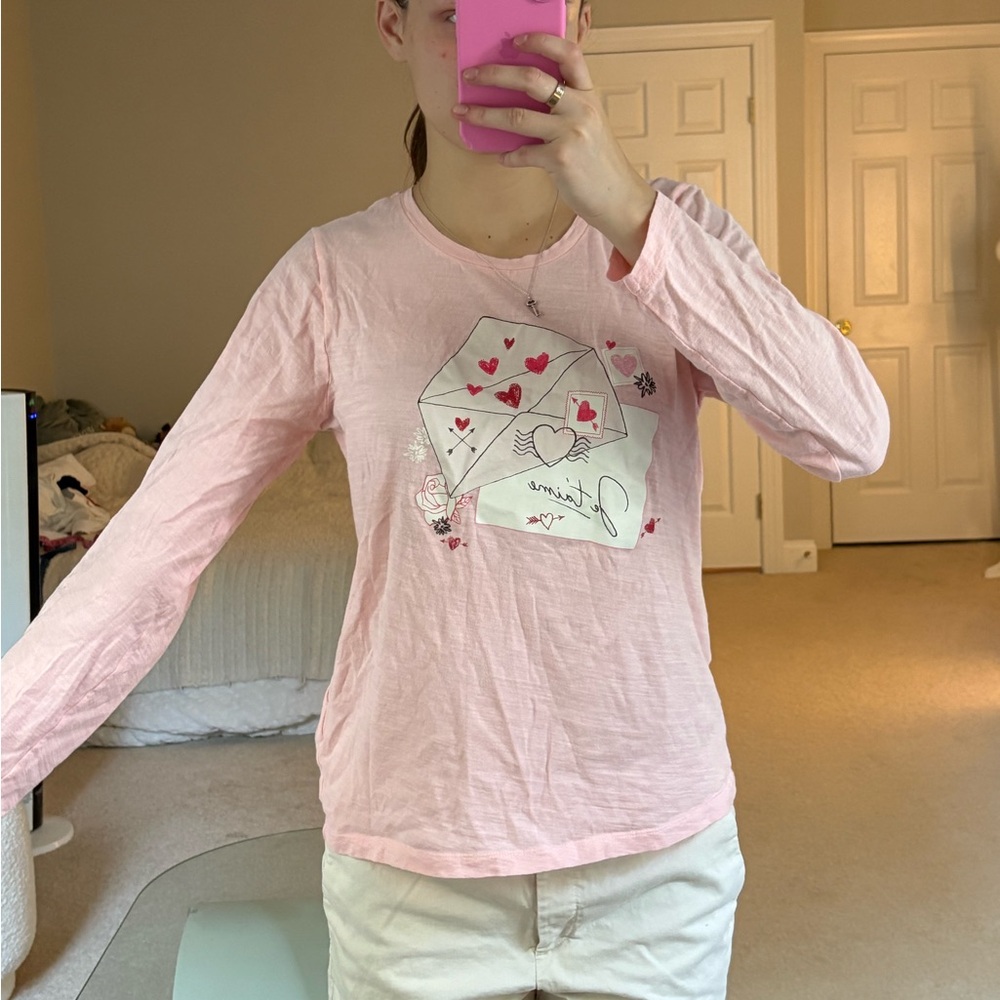 J. Crew collectors je t’aime long sleeve pink graphic tshirt